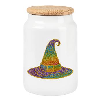 Regenbogen Glitzer Hexenhut - Keksdose mit Holzdeckel - Weiß - Vorne