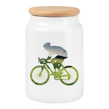 Natursilhouette Fahrradfahrer im Grünen - Keksdose mit Holzdeckel - Weiß - Vorne