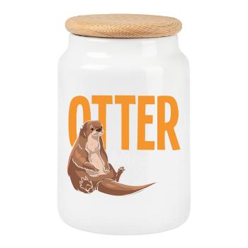 Loutre chuchoter loutre de mer dessin animé - Boîte à biscuits avec couvercle en bois - blanc - Devant