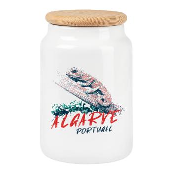 Bunte Illustration eines Algarve-Chamäleons - Keksdose mit Holzdeckel - Weiß - Vorne