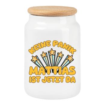 Prénom Mattias - Boîte à biscuits avec couvercle en bois - blanc - Devant