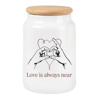 L’amour est toujours près des mains du cœur - Boîte à biscuits avec couvercle en bois - blanc - Devant
