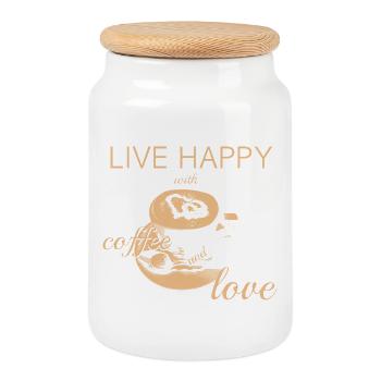 LIVE HAPPY - Cookie Jar with Wooden Lid - white - Front