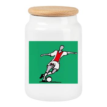 Sprint vibrant de football : Joueur au maillot rouge - Boîte à biscuits avec couvercle en bois - blanc - Devant