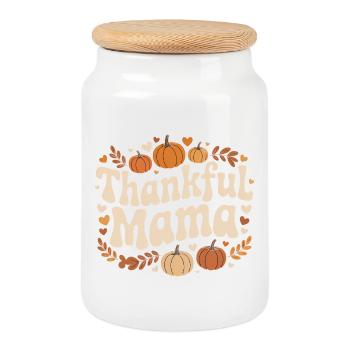 Maman reconnaissante Automne Citrouilles Coeurs Amour - Boîte à biscuits avec couvercle en bois - blanc - Devant