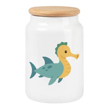 Seahorse Shark in the Sea - Cookie Jar with Wooden Lid - white - Front
