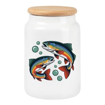 Truite arc-en-ciel - Boîte à biscuits avec couvercle en bois - blanc - Devant
