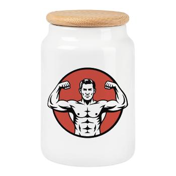 Vintage Strongman - Keksdose mit Holzdeckel - Weiß - Vorne