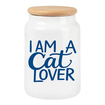 I Am A Cat Lover - Boîte à biscuits avec couvercle en bois - blanc - Devant