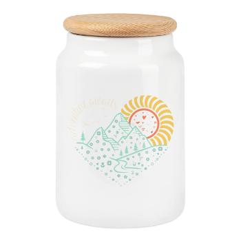 L’aventure vous attend - Ambiance lumineuse de randonnée nocturne - Boîte à biscuits avec couvercle en bois - blanc - Devant