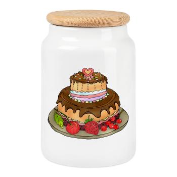 Gâteau - Boîte à biscuits avec couvercle en bois - blanc - Devant