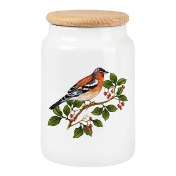 Bunter Vogel - Keksdose mit Holzdeckel - Weiß - Vorne