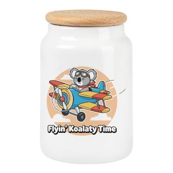 Koala Flying Adventure - Cookie Jar with Wooden Lid - white - Front