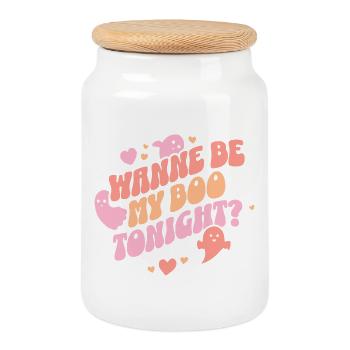 Wanne be my boo tonight ? Halloween Spooky Season - Cookie Jar with Wooden Lid - white - Front