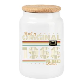 1966 Vintage Retro Birthday Gift - Cookie Jar with Wooden Lid - white - Front