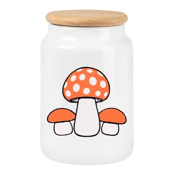 3 Mushrooms Three Group Dotted Family Fungi Nature - Cookie Jar with Wooden Lid - white - Front