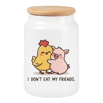 Schwein und Huhn - I Don’t Eat My Friends - Keksdose mit Holzdeckel - Weiß - Vorne