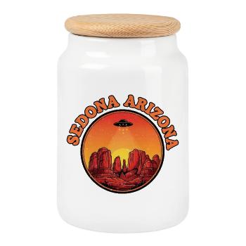 Sedona Arizona UFO Sunset - Cookie Jar with Wooden Lid - white - Front
