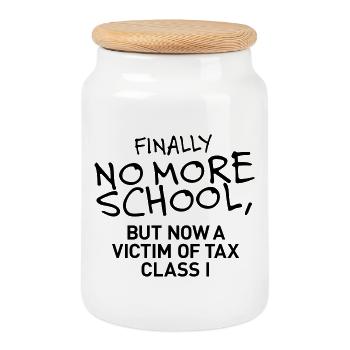 Finally no more school - Keksdose mit Holzdeckel - Weiß - Vorne