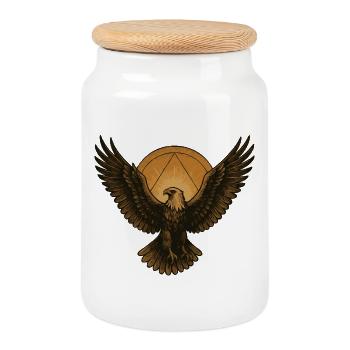 Aigle dans le cercle du soleil - Boîte à biscuits avec couvercle en bois - blanc - Devant