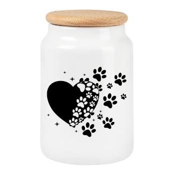 Pawprint Trail on Black - Cookie Jar with Wooden Lid - white - Front