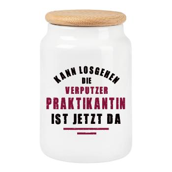 Praktikantin Verputzerin Praktikum Verputzerei - Keksdose mit Holzdeckel - Weiß - Vorne