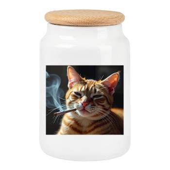 Rauchende Katze Generation Z Meme Katze raucht - Keksdose mit Holzdeckel - Weiß - Vorne