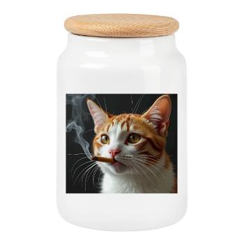 Rauchende Katze Generation Z Meme Katze raucht - Keksdose mit Holzdeckel - Weiß - Vorne