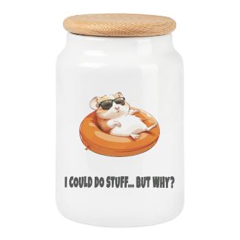 Je pouvais faire des trucs... Mais pourquoi ? | Drôle de hamster paresseux - Boîte à biscuits avec couvercle en bois - blanc - Devant