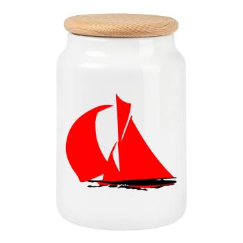 Silhouette de voilier rouge - Boîte à biscuits avec couvercle en bois - blanc - Devant