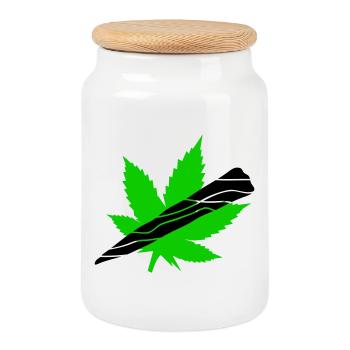 Neon Cannabisblatt Grafik - Keksdose mit Holzdeckel - Weiß - Vorne