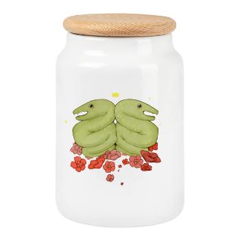 Salles jumelles dans le cercle fleuri - Boîte à biscuits avec couvercle en bois - blanc - Devant