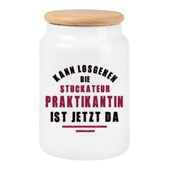 Praktikantin Stuckateurin Praktikum Stuckateurei - Keksdose mit Holzdeckel - Weiß - Vorne
