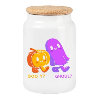 Halloween Gender Reveal - Cookie Jar with Wooden Lid - white - Front
