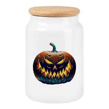 Néon Halloween Citrouille Ombre - Boîte à biscuits avec couvercle en bois - blanc - Devant