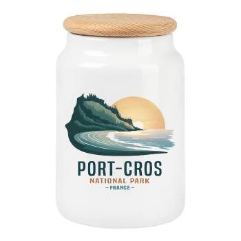 Port-Cros National Park Mediterranean Souvenir - Cookie Jar with Wooden Lid - white - Front