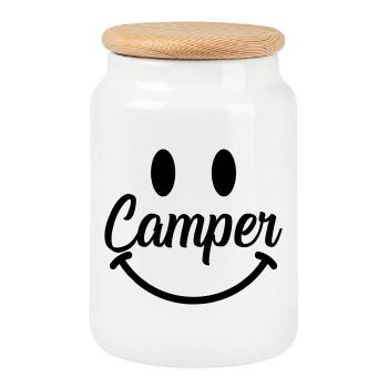 Camper Smile - Cookie Jar with Wooden Lid - white - Front