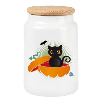 Halloween Cat in the Pumpkin: Sweet Scary Fun - Cookie Jar with Wooden Lid - white - Front