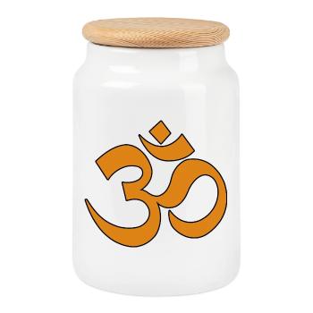 Symbole Om Orange sur Noir - Boîte à biscuits avec couvercle en bois - blanc - Devant
