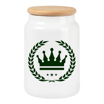 Emblème de la couronne - Boîte à biscuits avec couvercle en bois - blanc - Devant