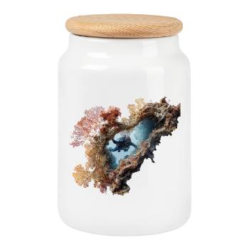 Coral Reef Diver Adventurer - Cookie Jar with Wooden Lid - white - Front