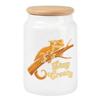 Crested Gecko Reptile Humor Lizard - Cookie Jar with Wooden Lid - white - Front