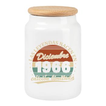 December 1966 Retro Vintage Anniversary - Cookie Jar with Wooden Lid - white - Front