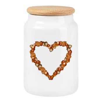 Cœur de noix – motif d’automne naturel - Boîte à biscuits avec couvercle en bois - blanc - Devant