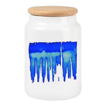 Abstrakt - Blauer Hintergrund - Keksdose mit Holzdeckel - Weiß - Vorne