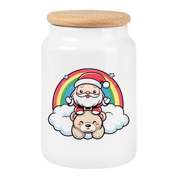 Bear Santa Claus Christmas - Cookie Jar with Wooden Lid - white - Front