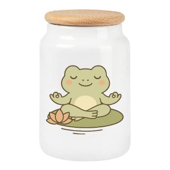Meditierender Frosch auf Seerose - Keksdose mit Holzdeckel - Weiß - Vorne