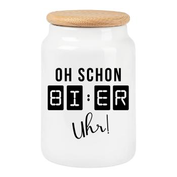 Oh schon Bier Uhr - Keksdose mit Holzdeckel - Weiß - Vorne