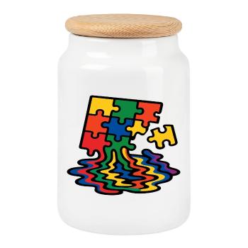 Rainbow Puzzle Tree Splash - Cookie Jar with Wooden Lid - white - Front
