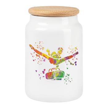 artistic gymnastics pommel horse gymnast - Cookie Jar with Wooden Lid - white - Front